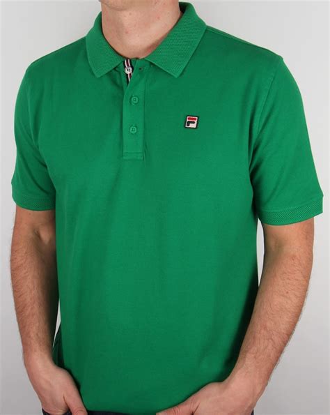 Fila Vintage Brizzi Polo Shirt Kelly Green Cotton Mens Waffle