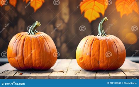 Harvest Bounty Pumpkins On Rustic Table For Halloween Stock