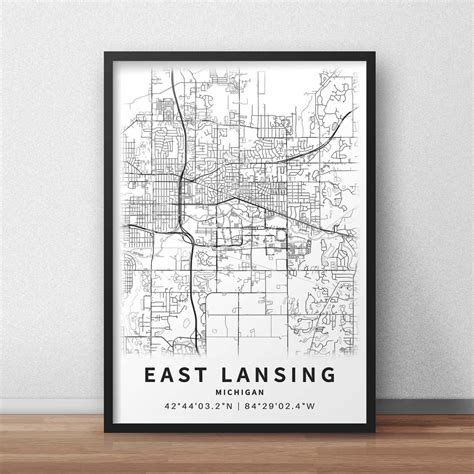 Printable Map Of East Lansing Mi With Street Names Michigan Etsy