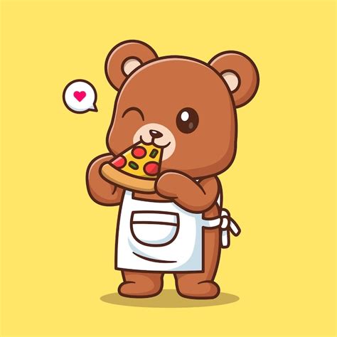 Free Vector Cute Bear Chef Eating Pizza Cartoon Vector Icon