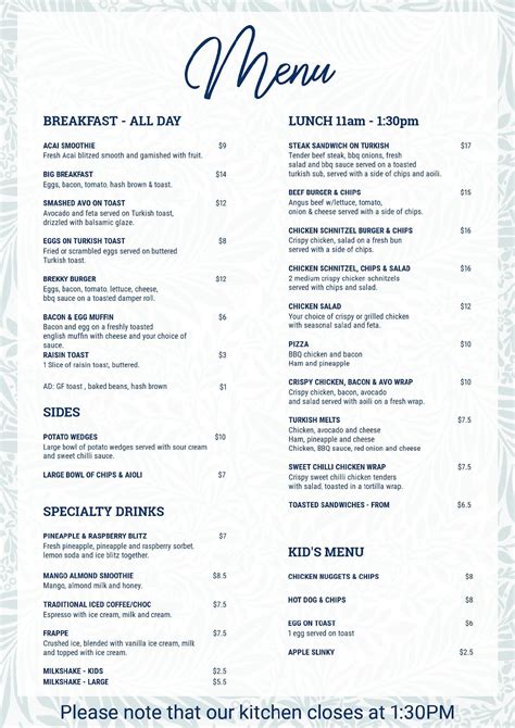 Menu at Creekside Cafe, Morayfield