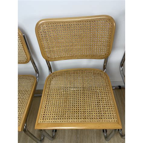 Lot de 4 chaises vintage Cesca B32 en acier chromé et cannage par