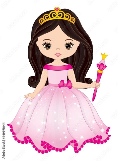 Vector Beautiful Princess Wearing Pink Dress And Tiara And Holding