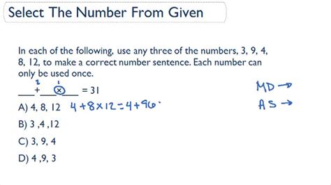 Selecting The Numbers From A Given Set Order Of Operations Video