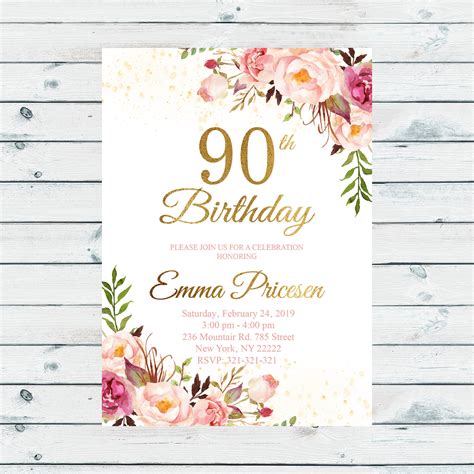 90Th Birthday Invitation Template