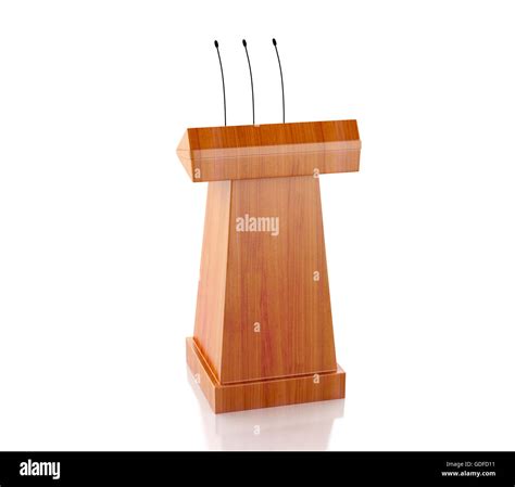 3d Renderer Image Wooden Podium With Microphones Isolated White