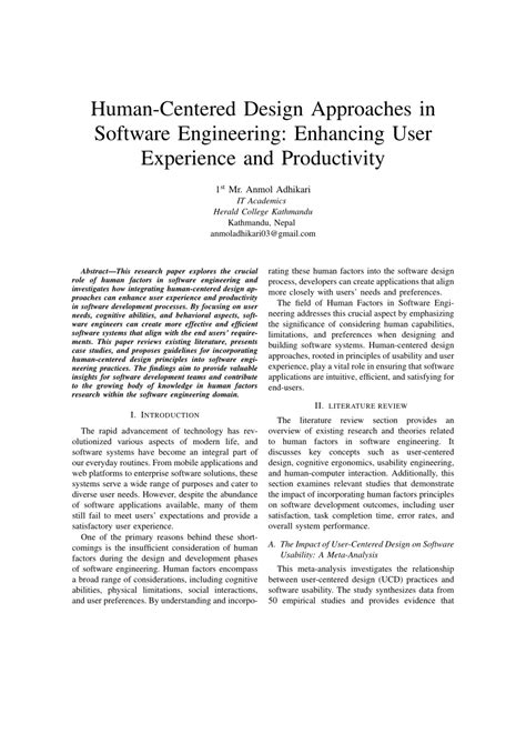 Pdf Human Centered Design Approaches In Software Engineering