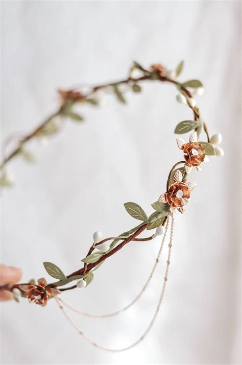 Rose Gold Flower Crown Rose Pip Vine Circlet Whimsical Bridal Crown