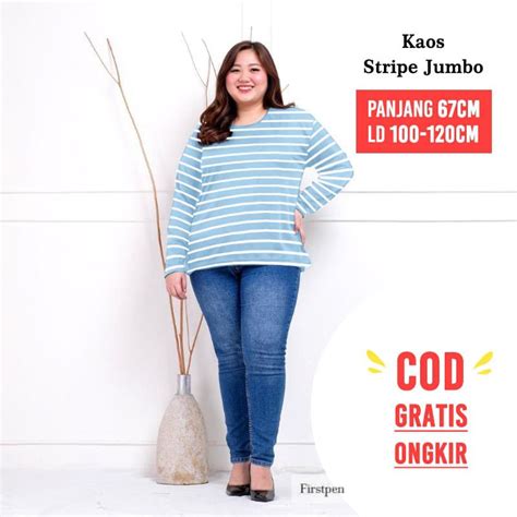 Jual Kaos Stripe Salur Lengan Panjang Wanita Jumbo Besar Shopee Indonesia