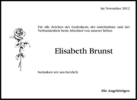 Traueranzeigen Von Elisabeth Brunst Stuttgart Gedenkt De