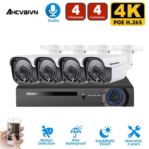 H 265 8CH 4K NVR POE 8MP CCTV Sistema De Registro De Audio Impermeable