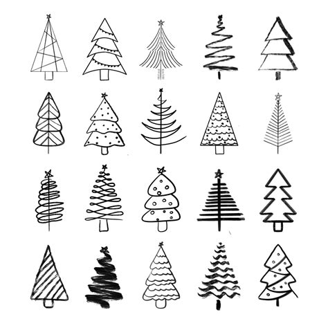 Hand Drawn Christmas Tree Doodle Set Png Christmas Tree Drawing