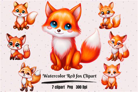 Watercolor Cute Red Fox Clipart Graphic By Hamees Store · Creative Fabrica