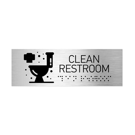 Clean Restroom Signs Stainless Steel Sign With Braille 11 8x3 9