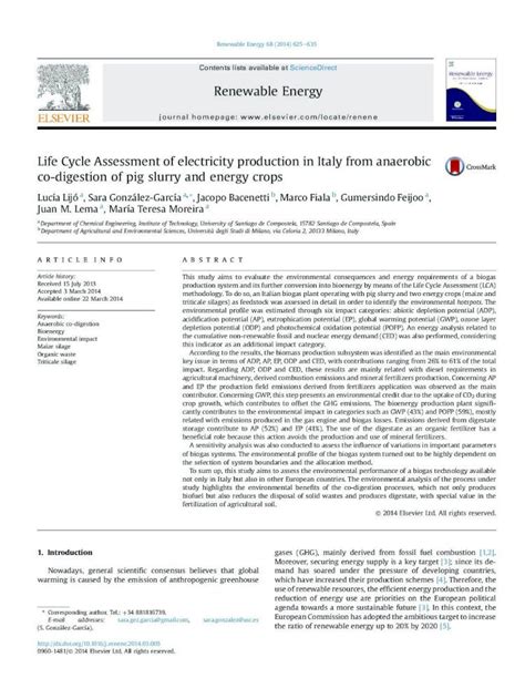 Pdf Life Cycle Assessment Of Electricity Production In Italy From Anaerobic Co Digestion Of