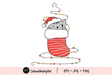 Cat In Christmas Sock Clip Art Graphic By Catandme · Creative Fabrica