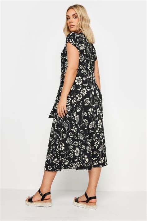 Yours Plus Size Black Floral Print Textured Midi Dress Yours Clothing