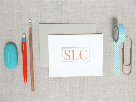 Three Letter Monogram Stationery Set Of 10 Personalized Folded Note