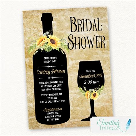 Wine Bridal Shower Invitation With Sunflowers Wine Tasting Etsy