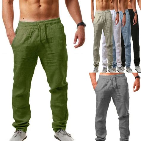 Fjoggers En Coton Et Lin Pour Hommes Pantalons D Contract S Monochromes