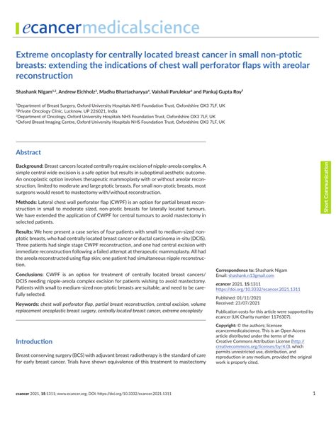 Pdf Extreme Oncoplasty For Centrally Located Breast Cancer In Small