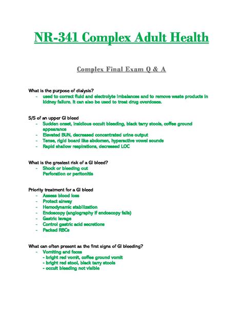 Nr Nr Final Exam Q A Updated Complex Adult Health