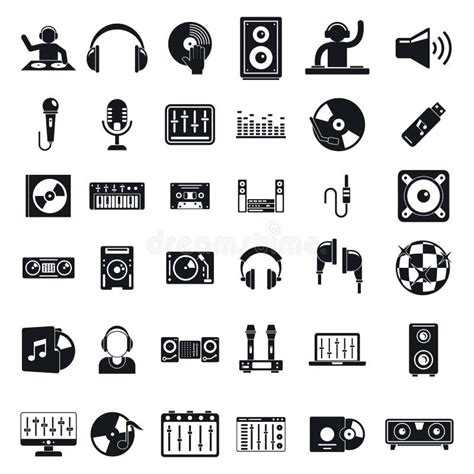 Iconos Simples Del Equipo De DJ Fijados Ilustración del Vector