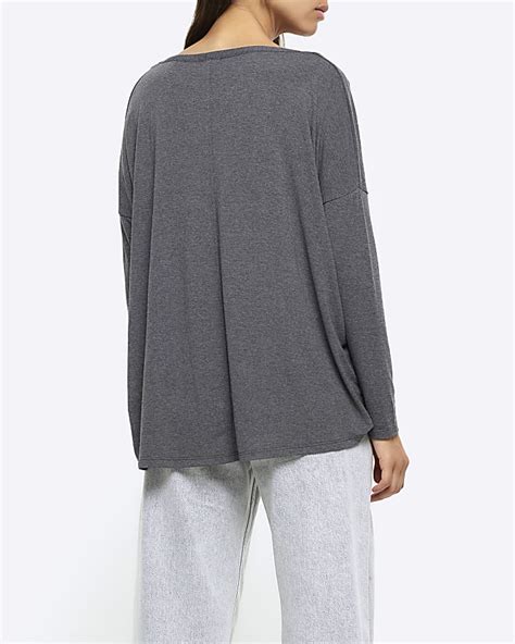 Grey Batwing Long Sleeve Top River Island