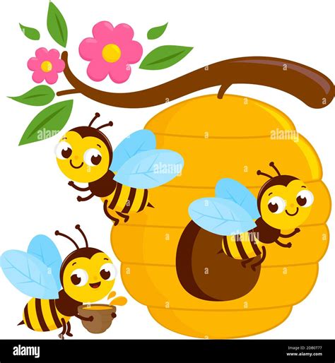 Bees Flying Around A Beehive Vector Illustration Stock Vector Image And Art Alamy