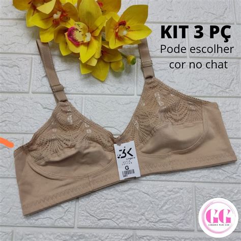 Kit 3 Sutiã Plus Size Cotton Sutian Algodão Sem Bojo Reforçado Alça