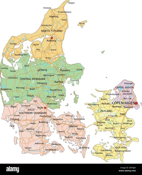 Denmark Highly Detailed Editable Political Map With Labeling Stock