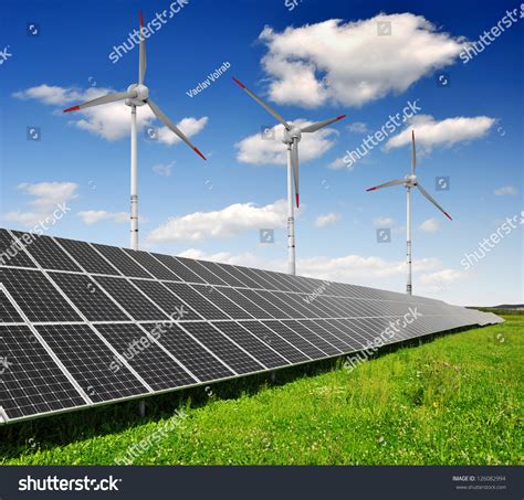 Solar Energy Panels Wind Turbine Stock Photo Edit Now 126082994