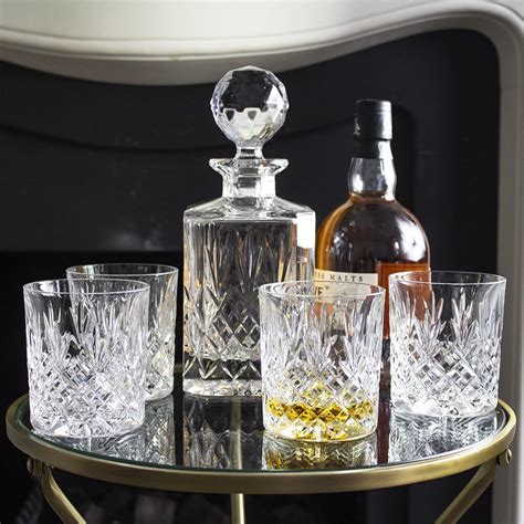 Edinburgh Whisky Set Sq Spirit Decanter And 4 Large Tumblers