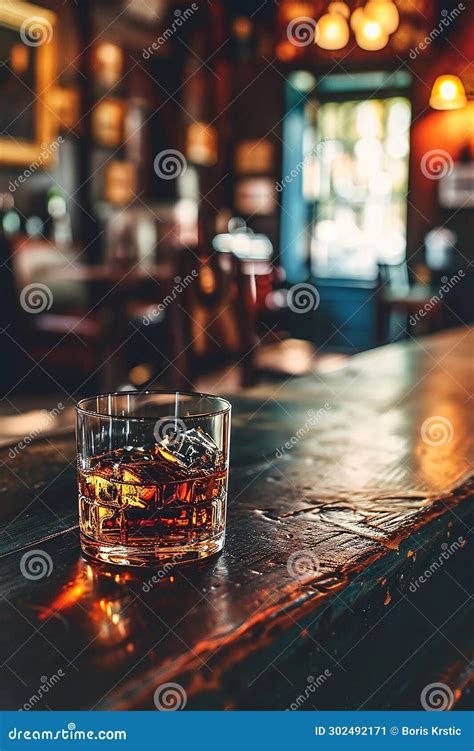 Elegant Bourbon In Glass Classic Bar Interior Setting Stock Illustration Illustration Of