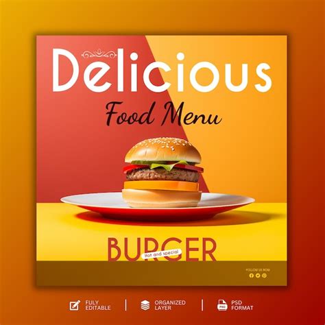 Premium Psd Hot And Spicy Delicious Burger Social Media Template