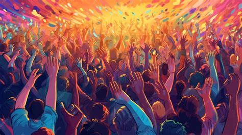 Premium AI Image | crowd raising their hands at music concert audience