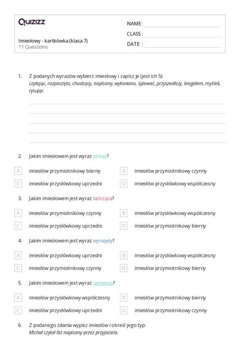 Ponad Imies Owy Arkuszy Roboczych Dla Klasa W Quizizz Darmowe I