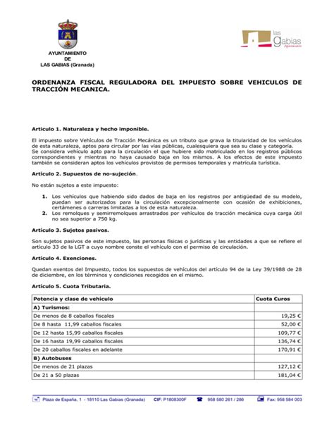 Ordenanza Impuesto sobre Vehículos de Tracción Mecánica