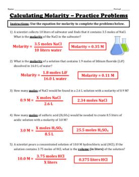 Molarity And Dilutions Notes And Worksheet Set By Chemistry Wiz