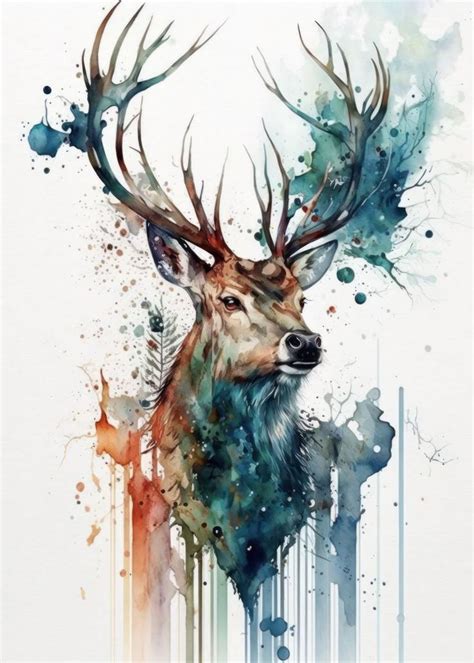 'Deer Watercolor' Poster, picture, metal print, paint by Usama Design ...