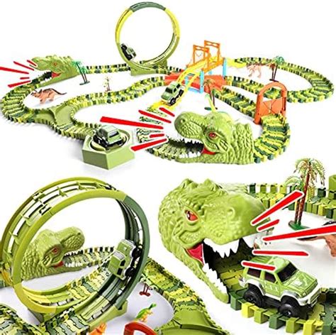 Dinosaur Race Car Track Toys 320 Pcs Create Dinosaur World Race 2 Cars