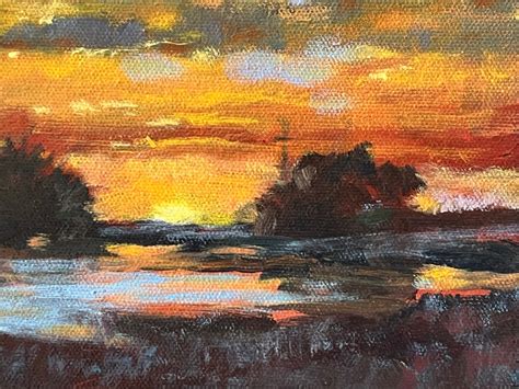 Sunset Oil Painting, All Original Sunset Painting, Pond Sunset Painting ...