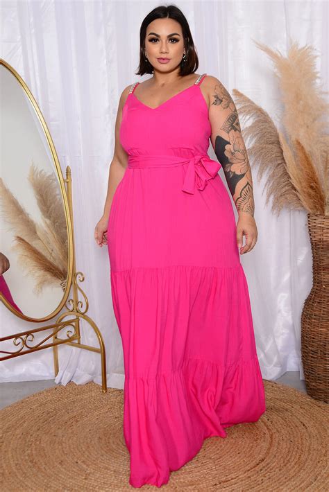 Vestido Plus Size Longo Pink Vk Moda Plus Size