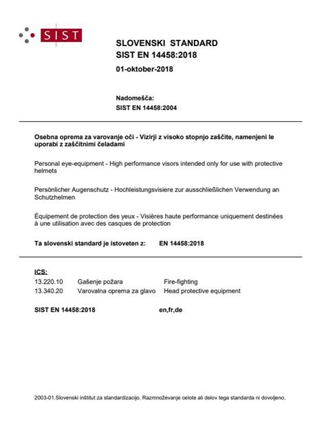 EN 14458:2018 - Personal eye-equipment - High performance visors ...