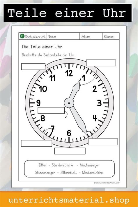 Teile Der Uhr Grundschule Arbeitsblatt Sofort Herunterladen Uhrzeit Lernen Grundschule