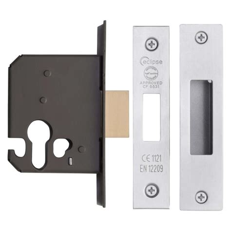 Fire Door Euro Profile Deadlock Satin Stainless Steel 76mm Selco