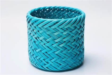 Premium Photo Blue Turquoise Colored Bamboo Basket Craft Isolated On