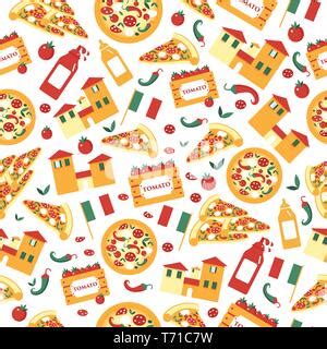 Vintage Pizza Slices Seamless Pattern Pizza Background Food Vector