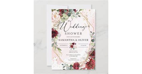 Hand Drawing Burgundy Floral Gold Wedding Shower Invitation Zazzle