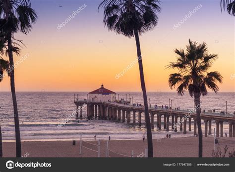 manhattan beach pier sunset los angeles california stock photo